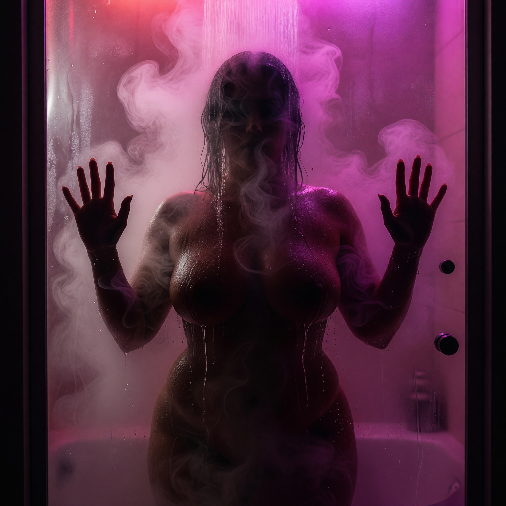 Shower silhouette fogged glass neon